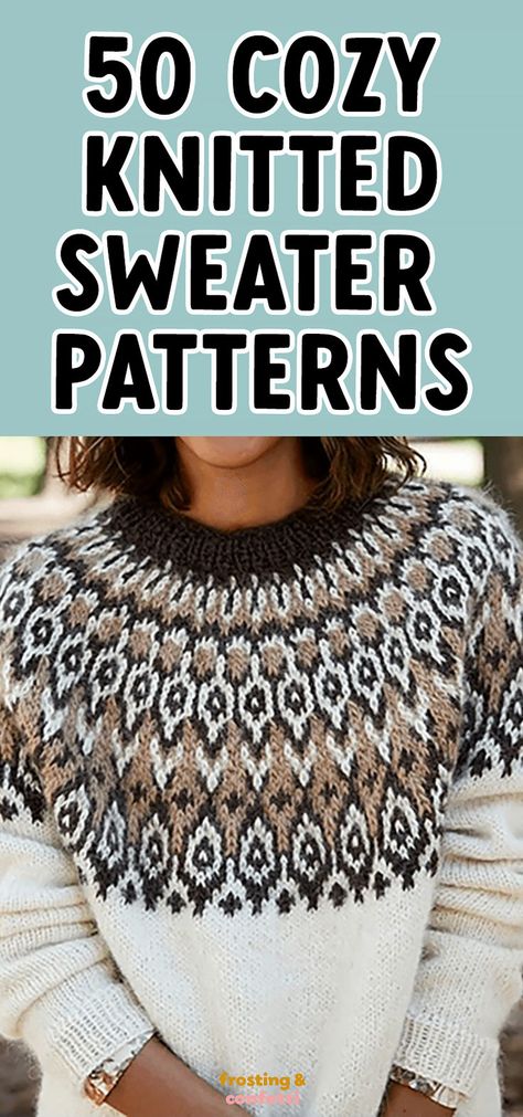 Prepare to be captivated by the exquisite patterns adorning the Icelandic-style yoke. This cozy sweater is expertly knitted in the round, from neckline to hem. Looking for effortless knitting patterns? Dive into this collection of 50 easy-to-follow sweater patterns that will keep you cozy all season long. This design is perfect for knitters that love Fair Isle patterns. Knitted Icelandic Sweater, Knitting Pattern Fair Isle, Icelandic Cardigan Knitting Pattern, Islandic Sweater Pattern Free Knitting, Nordic Sweater Knitting Pattern, Knit Colorwork Sweater Pattern, Christmas Jumper Knitting Pattern Free, Icelandic Knitting Patterns Free, Knitting Fair Isle Pattern