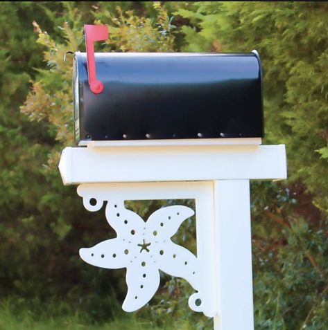 Nautical Mailbox, Blue Crabs Art, Exterior Vinyl Shutters, Sand Dollar Art, Starfish Art, Key West Style, Vinyl Shutters, Vinyl House, Corner Brackets