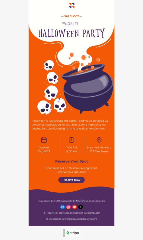 Create professional, responsive emails fast with no HTML skills. Follow us on Pinterest for more inspiration and tips. 🤗 #halloween #stripoemail #emailnewsletter #emailtemplates #emaildesign #emailmarketing Email Template Design Creative, Halloween Campaign Ideas, Promo Email Design, Halloween Email Marketing, Thanksgiving Email Design, Fun Email Design, Halloween Email Design, Edm Design Email Marketing, Emailer Design Layout