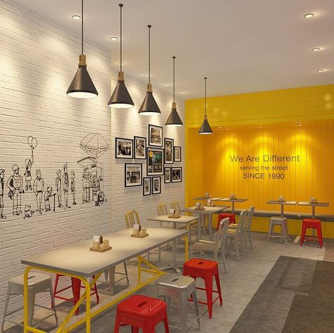 Small Restaurant Design Interiors Simple, Food Office Design, Small Fastfood Design, Canteen Ideas Interior Design, Cafe Interior Design Ideas Inspiration, Fastfood Interior Design Ideas, Pizza Cafe Design, Fastfood Restaurant Interior, Pizza Cafe Interior Design