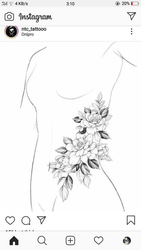 Flower Side Tattoos Women, Flower Tattoo On Ribs, Stomach Tattoos Women, Rib Tattoos For Women, Waist Tattoos, Ribcage Tattoo, Hip Tattoos Women, Red Ink Tattoos, Geniale Tattoos