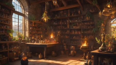 Alchemy Store Alchemy Lab Aesthetic, Alchemist Lab Concept Art, Apothecary Wallpaper, Alchemist Artificer, Fantasy Alchemy, Alchemy Laboratory, Alchemist Shop, Alchemy Aesthetic, Potion Shop