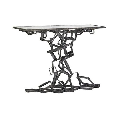 James Bearden Welded Steel Brutual Console | See more antique and modern Console Tables at https://www.1stdibs.com/furniture/tables/console-tables Metal Dining Room Table, Brutalism Interior, Custom Console Table, Metal Figurines, Iron Chair, Metal Furniture Design, Welding Table, Modern Console Tables, Modern Console