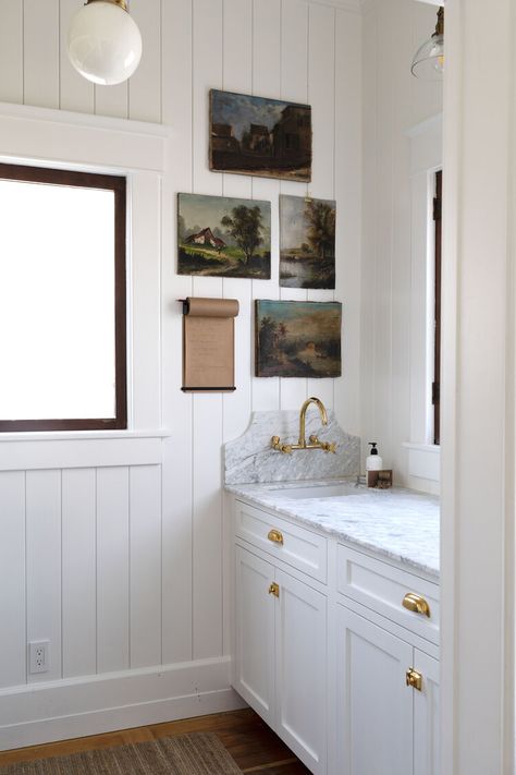 Tounge And Groove, The Grit And Polish, Grit And Polish, Tongue And Groove Walls, Tongue And Groove Panelling, Pantry Remodel, Painted Drawers, Farmhouse Master, Remodel Inspiration