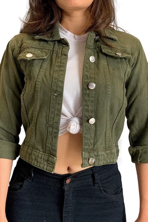 For order whatsApp 7300439104 Green Denim Jacket Outfits, Denim Jacket Outfit Summer, Maze Runner Outfits, Cropped Jacket Outfit, Outfit Verde, Dark Green Jeans, Denim Jacket Outfits, Green Jean Jacket, Casual Oufits