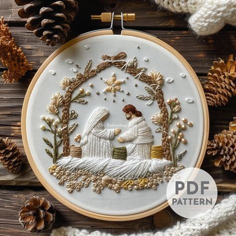 Nativity Machine Embroidery Designs, Christmas Scene Embroidery, Embroidered Nativity Scene, Christmas Embroidery Nativity, Embroidery Vintage Patterns, Nativity Scene Embroidery, Free Embroidery Patterns Christmas, Sewed Christmas Ornaments, Nativity Embroidery Patterns