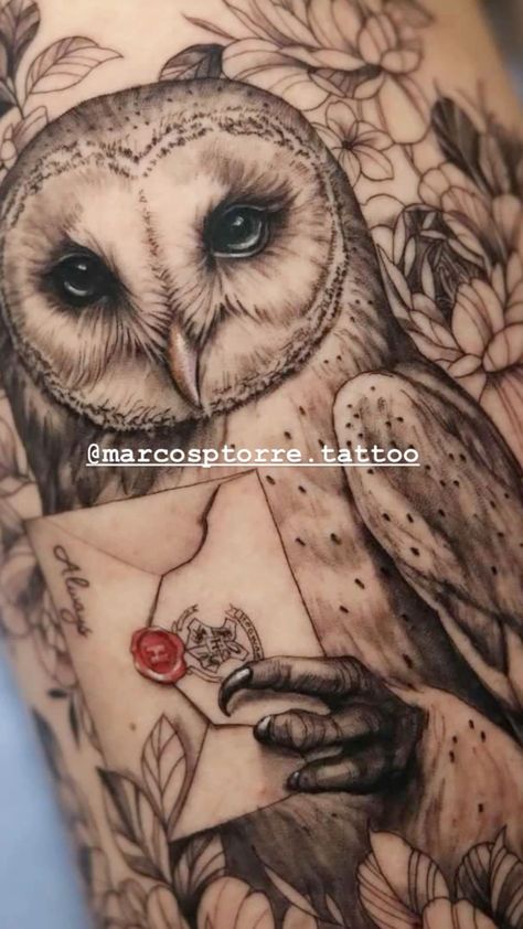 Owl Hand Tattoo For Women, Harry Potter Tattoos Hedwig, Harry Potter Hedwig Tattoo, Hedwig Tattoo Harry Potter, Harry Potter Owl Tattoo, Snow Owl Tattoo, Geranium Tattoo, Snowy Owl Tattoo, Hedwig Tattoo