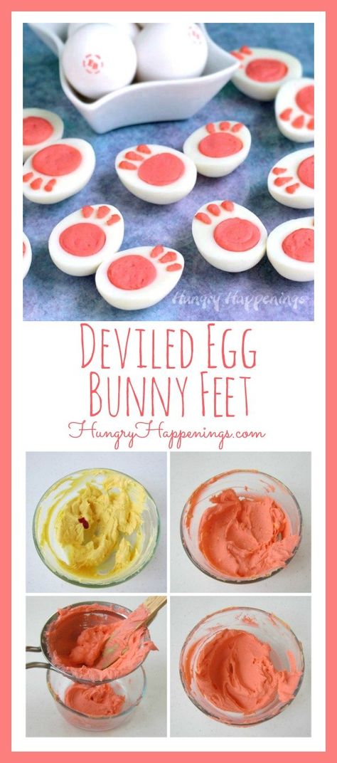 Why serve ordinary deviled eggs this Easter when you can present your family with these adorable Deviled Egg Bunny Feet instead? This post is brought to you by Eggland's Best Eggs. Colored Deviled Eggs, Easter Appetizer, Easter Deviled Eggs, Best Eggs, Easter Party Food, Easter Appetizers, Easter Dishes, Easter Snacks, Easter Dinner Recipes