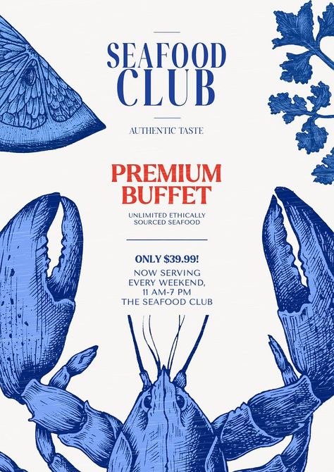 Posters For Restaurant, Sea Food Restaurant Aesthetic, Restaurant Poster Design Ideas, Fish Restaurant Branding, Yoga Creative Ads, Restaurant Poster Design Creative, Seafood Restaurant Branding, Seafood Poster Design, Fish Poster Design