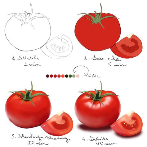 Digital Art Objects, How To Draw Food Digital, Food Art Tutorial, Krita Art, Food Art Painting, Digital Art Ideas, Digital Painting Techniques, Concept Art Tutorial, Procreate Ipad Art