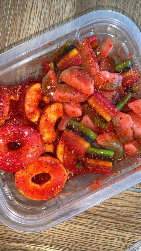 Mexican Candy To Sell, Mexican Soul Food, Spicy Snacks For Party, Mexican Summer Snacks, Junk Food Snacks Recipes, Dulces Enchilados Recipe, Food To Sell At School, Enchilados Candy, Chamoy Candy Recipes