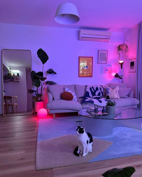 groovy vibe activated 💜🩷 you can easily achieve this aesthetic with: smart bulbs that can connect to @google home @ikea floor lamp… | Instagram Ikea Floor Lamp, Home Ikea, Ikea Lamp, The Frame Tv, Neon Room, Interiors Inspiration, Smart Bulbs, Living Room Organization, Easy Home Decor