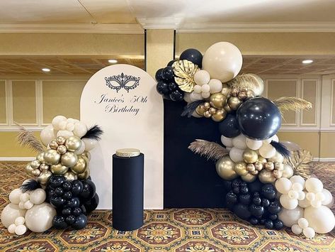 Masquerade Party Balloon Decorations, Masquerade Balloon Backdrop, Masquerade Ball Decorations Backdrops, Masquerade Balloon Garland, Masked Ball Party Masquerade Theme, Mascarade Prom Decorations, Mask Party Decoration, Masquerade 50th Birthday Party Ideas, Masquerade Balloon Decorations