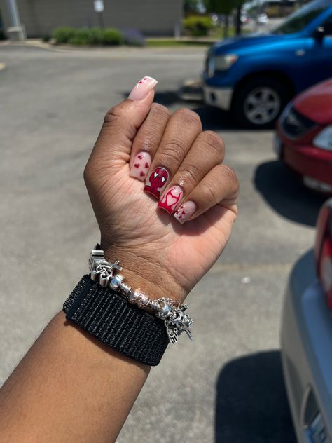 Spider Man Nails Short Square, Short Pink Spiderman Nails, Short Spider Man Nails, Short Nails Ideas Spiderman, Spider Man Short Nails, Nail Ideas Short Spiderman, Spider Man Nails, Short Acrylic Spider-man Nails, Cross Nails