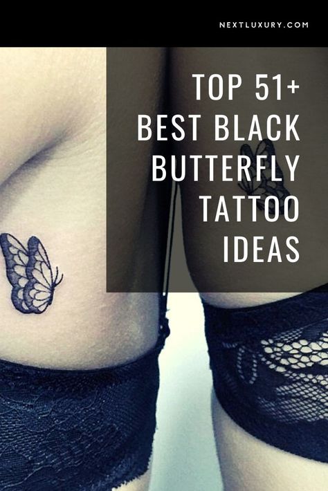 A butterfly tattoo symbolizes freedom, change, and transformation. The versatility and allure of butterflies is multiplied by the fact they can feature in any color palette or tattoo style, including black ink design styles. #nextluxury #blackbutterflytattoo #butterflytattoodesign #blackbutterflytattooideas Butterfly Tattoo For Change, Black And Gray Butterfly Tattoo, American Traditional Butterfly Tattoo Black, Solid Black Butterfly Tattoo, Butterfly Tattoo Dark Skin, Small Black Butterfly Tattoo, Black Butterfly Tattoos, Black And Grey Butterfly Tattoo, Black And White Butterfly Tattoo