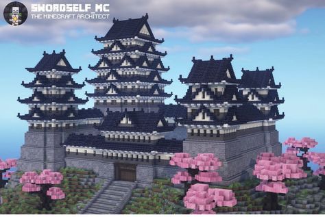 Minecraft Japanese Castle Blueprints, Minecraft Japanese Castle Tutorial, Japanese Wall Minecraft, Japanese Castle Minecraft, Minecraft Building Ideas Japanese, Minecraft Castle Tutorial, Japan Minecraft, Japanese Minecraft Builds, Minecraft Japanese House