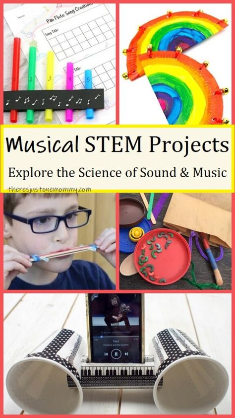 Explore the science of sound with these fun music STEM activities for kids. Discover 12+ musical STEAM projects for all ages, from preschool to middle school. #STEMactivities #STEAMactivities #STEMforkids Music Science Preschool, Musical Math Activities For Preschoolers, Music Stem Activities, Elementary Music Art Projects, Stem Lesson Plans Middle School, Stem Activity Middle School, Music Stem Activities For Kids, Music Science Experiments, Music Camp Activities