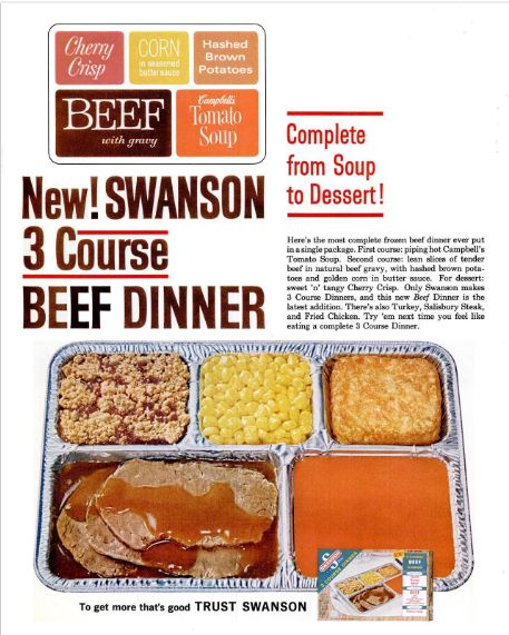 Swanson Tv Dinner, Tv Dinner Trays, Frozen Dinner, Cherry Crisp, Frozen Beef, Dinner Aesthetic, Seasoned Potatoes, Frozen Dinners, Beef Gravy