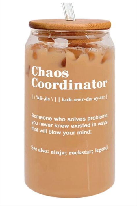 Chaos coordinator can shaped glass with straw gift. Minimalist gift idea. Ta Gifts, Chaos Coordinator Tumbler, Office Coordinator, Supervisor Gifts, Manager Office, Boss Gifts, Women Boss, Teacher Holiday Gifts, Nurse Mom