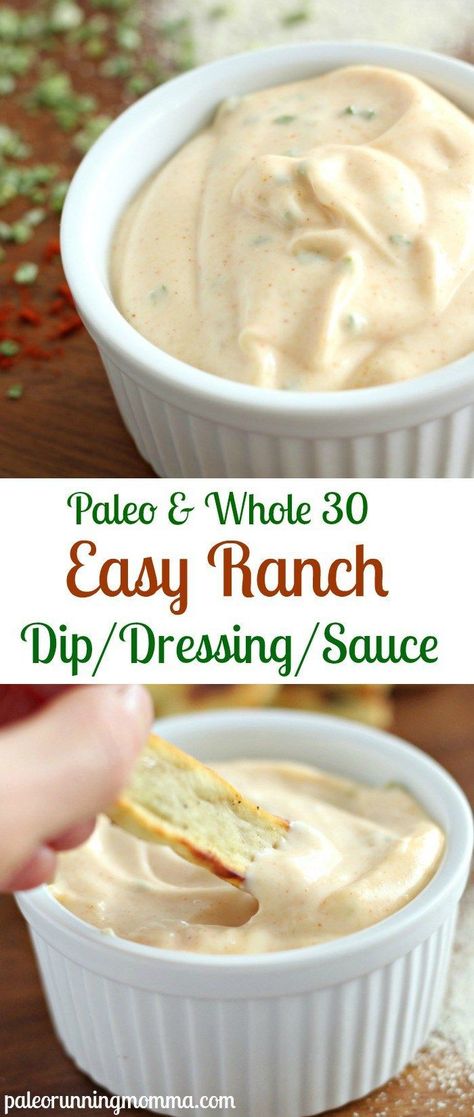 Easy ranch dip dressing or sauce! Easy Ranch Dip, Paleo Condiments, Chips Dip, Paleo Sauces, Dip Sauce, Paleo Salads, Cheesecake Dip, Whole 30 Diet, Paleo Life