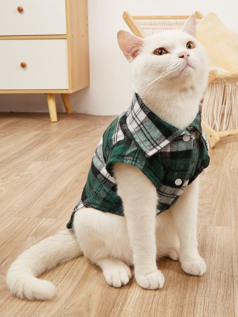 Multicolor    Cotton Plaid     Pet Clothing Cat Shirt Pattern, Pet Clothes Patterns, Kat Diy, Pet Dress, Pet Shirts, Haiwan Peliharaan, Pet Fashion, Cat Costumes, Pet Costumes