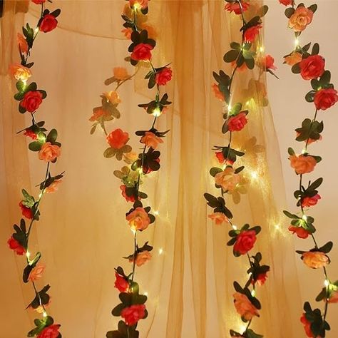 Fielegen 2.5 Meter Artificial Rose Flower String Lights Flower Garland with 30 LED Fairy Lights Hanging Fake Flower Vines for Valentines Day Garden Wedding Decor Birthday Party Wall Decor Aesthetic : Amazon.co.uk: Home & Kitchen Garland With Lights, Leaf Fairy, Flower Fairy Lights, Fairy Lights Wedding, Patio Wedding, Wedding Indoor, Plant Lights, Led Flower, Rose Leaf