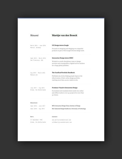 Ux Resume, Ux Designer Resume, Minimal Resume Design, Cv Inspiration, Graphic Design Cv, Designer Resume, Resume Ideas, Minimal Resume, Portfolio Resume