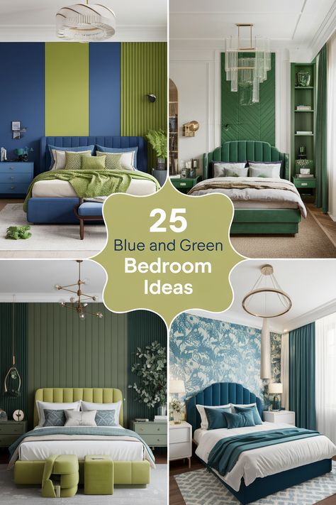 Blue and green bedroom ideas are trending! Create a serene oasis with these 25 dreamy color combinations. From soft pastels to bold jewel tones, these ideas will help you create a relaxing and refreshing space that promotes restful sleep and tranquil vibes. Find inspiration for a blue and green bedroom aesthetic, decor, and even ideas for couples and boys bedrooms. Blue Gray And Green Bedroom, Navy Blue And Emerald Green Bedroom, Dark Green And Light Blue Color Palette, Teal Bedspread Room Ideas, Blue And Sage Bedroom, Dark Green And Blue Bedroom, Teal And Green Bedroom, Colors That Go With Forest Green, Sage Green And Blue Bedroom