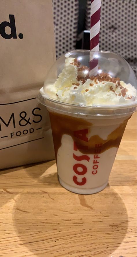 Costa Caramel Frappe, Costa Frappe, Costa Drinks, Carmel Frappe, Barista Aesthetic, Content Examples, Salted Carmel, Ice Cream Drinks, Costa Coffee