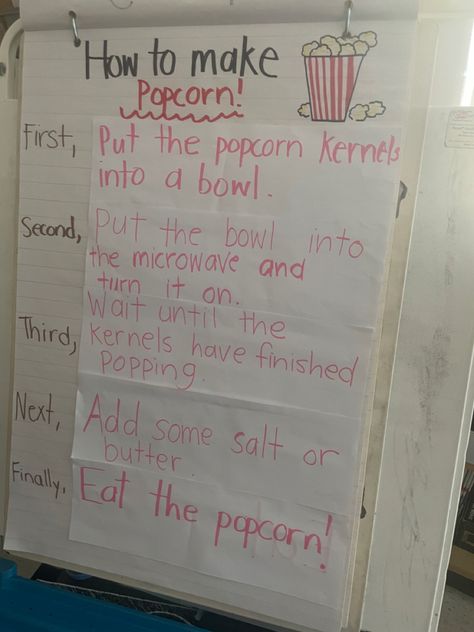 Procedure Text How To Make, Procedural Writing Anchor Chart, Procedure Text, Writing Transition Words, Popcorn On The Stove, Writing Anchor Chart, Writing Transitions, Procedure Writing, How To Make Popcorn