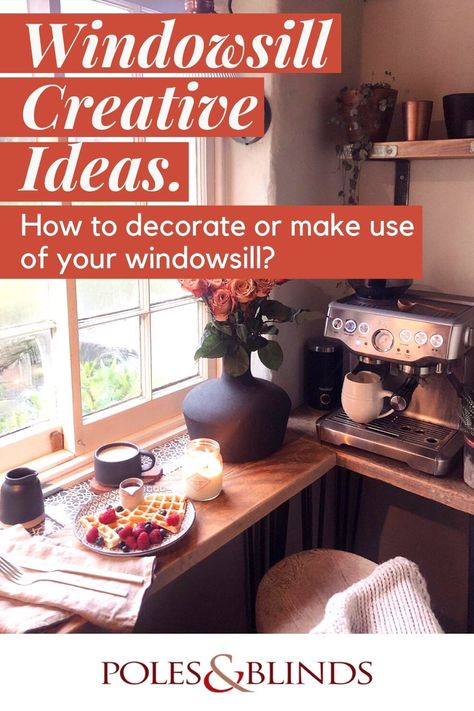 Creative Windowsill ideas. Windowsill as a breakfast table Kitchen Windowsill Decor Ideas, Wide Window Sill Ideas, Under Window Decor Living Room, Window Seal Plants, Window Sill Decor Living Room, Window Sill Decor Ideas, Window Ledge Ideas, Decorate Window Sill, Kitchen Window Sill Decor