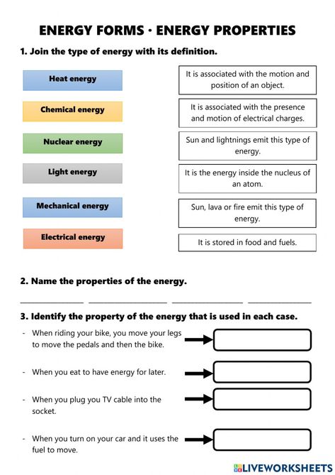 Energy Worksheets Grade 4, Sources Of Energy Worksheet, Forms Of Energy Worksheet, Energy Worksheets, Science Energy, Forms Of Energy, Problem Solving Worksheet, Science Printables, Types Of Energy