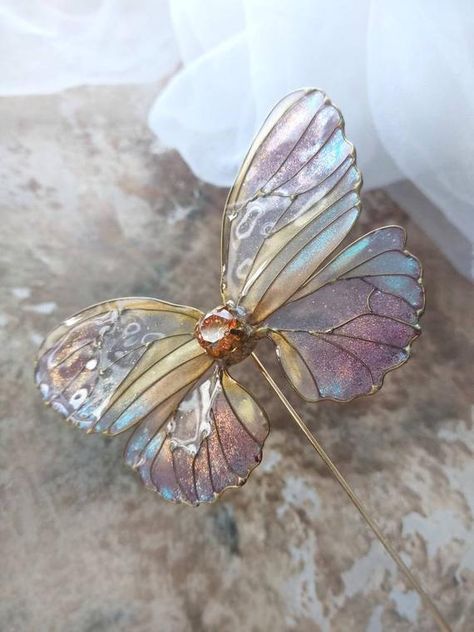 FairyFlowerJewelry Etsy $97 Unicorn Colours, Transparent Wings, Wire Butterfly, Silk Butterfly, Butterfly Purple, Fairy Butterfly, Beautiful Fairy, Trendy Jewerly, Unicorn Colors