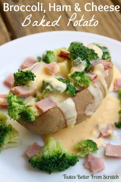 Broccoli, Ham and Cheese Baked Potato on MyRecipeMagic.com  My favorite way to eat a baked potato! #ham #broccoli #bakedpotato Ham And Cheese Baked, Baked Potato Bar, Stuffed Potato, Stuffed Potatoes, Stuffed Baked Potatoes, Homemade Cheese Sauce, Tastes Better From Scratch, Leftover Ham Recipes, Queso Cheddar