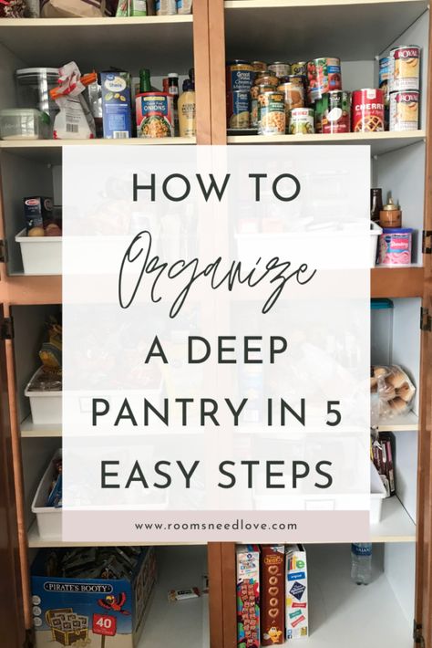 Organisation, Organize A Deep Pantry, Small Pantry Closet, Deep Pantry Organization, Pantry Closet Organization, Narrow Pantry, Deep Pantry, Kitchen Cupboard Organization, Small Pantry Organization