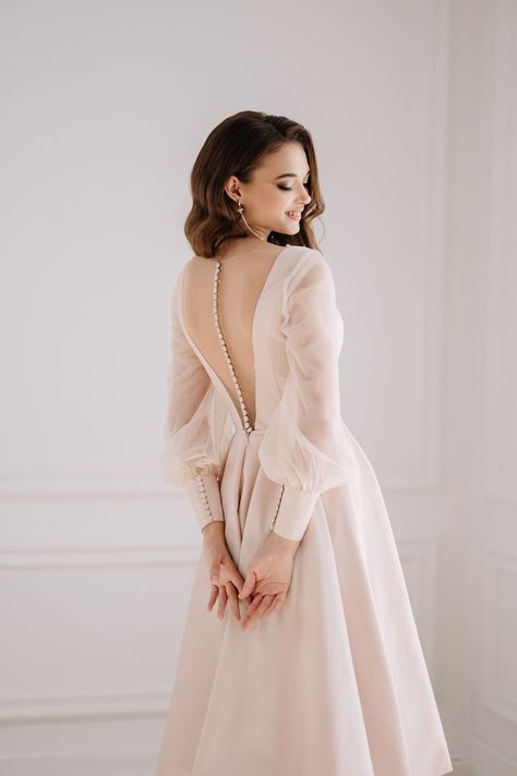 Civil Wedding Dress, Courthouse Wedding Dress, Midi Wedding Dress, Stylish Gown, Minimalist Dress, Tea Length Skirt, Blush Wedding Dress, Civil Wedding Dresses, Elopement Dress