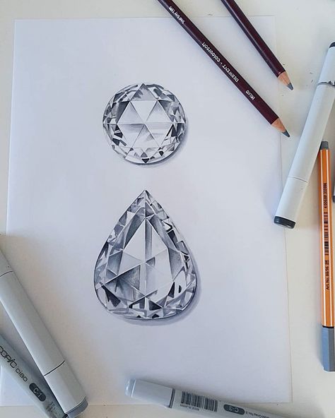 Gem Illustration, Jewellery Drawing, Diamond Illustration, Jewellery Illustration, Jewel Drawing, Jewel Tattoo, Crystal Drawing, Jewelry Rendering, Diamond Drawing