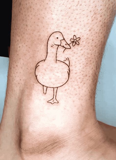 Goose Tattoo Design Images (Goose Ink Design Ideas) Goose Holding A Knife Tattoo, Goose Fine Line Tattoo, Goose Doodle Tattoo, Minimalist Goose Tattoo, Cartoon Goose Tattoo, Goose Line Tattoo, Silly Goose Tattoo Matching, Goose Tatoos, Matching Goose Tattoos