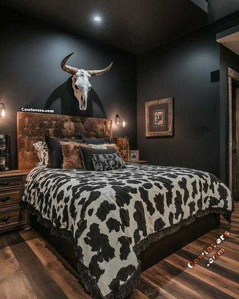 Dark Western Bedroom, Western Room Ideas Bedrooms, Western Room Ideas, Wall Facebook, Western Bedrooms, Country Bedroom Decor, Western Bedroom Decor, Western Rooms, Ranch House Decor