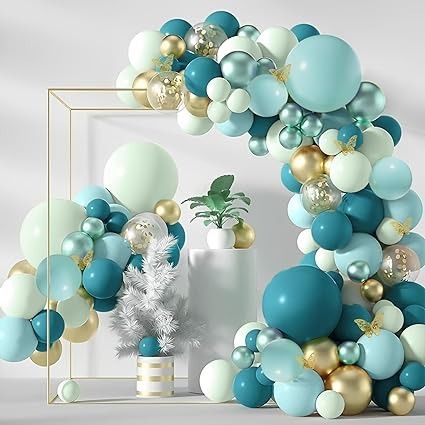 Dark Teal Balloons Garland Arch Kit, 133Pcs Metallic Gold Blue Green Balloon Arch Sequined Latex Balloon, Turquoise Balloon Set with Gold Butterfly for Baby Shower Birthday Wedding Party Decorations, Balloons - Amazon Canada 70th Balloon Arch, Teal 50th Birthday Party, Teal Balloon Decorations, Teal And Gold Graduation Party Ideas, Teal Engagement Party, Balloon Arch Blue And Green, Turquoise Balloon Arch, Turquoise Birthday Decorations, Blue And Green Bridal Shower Ideas