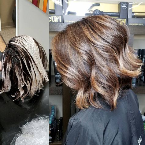 @camouflageandbalayage: Root retouch w/Paul Mitchell The Color 5NN & 4N + 20v for resistant grey hairs. Balayage hilites Oligo Blacklight Balayage clay lightener & extra blonde lightener + 40 v to lvl 8. Toner 2parts 9A, 1part 6A PM SHINES = an 8. Roots 1st, then balayage while processing. Shines XG is MEA based, very opaque, can lift 1 lvl, covers grey pretty well. I don't use it to root melt; can get dark when used > 25min processing time. PM Shines = my go-to; predictable shiny transluce... Root Retouch, Instagram Application, Root Melt, Paul Mitchell Color, Growing Your Hair Out, Blonde With Dark Roots, Hair Color Techniques, Haircut And Color, Paul Mitchell