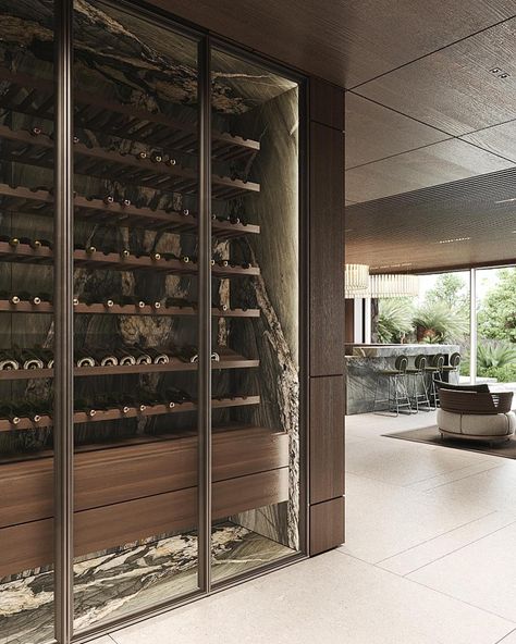 Wine Cellar In Kitchen, Modern Home Bar Designs Luxury, Glass Wine Room, Wine Cabinet Design, Wine Wall Display, Wine Storage Wall, Wine Room Design, Houston Houses, Wine Closet