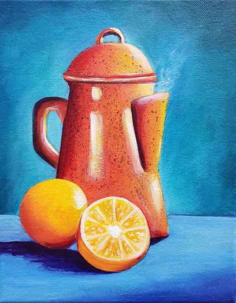 Acrylic Painting For Kids, Colorful Art Paintings, Hand Art Kids, Poster Color Painting, Easy Landscape Paintings, Pot Painting, Farm Paintings, Orange Painting, Oil Pastel Paintings