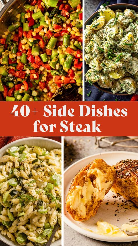 Best Sides With Steak Dinners, Steak And Salmon Dinner Sides, Great Sides For Steak, Steak Veggie Sides, Top Sirloin Steak Dinner Ideas, Veggie Side With Steak, Sides For Steak Bites, Sides For Skirt Steak, Tbone Steak Dinner Sides