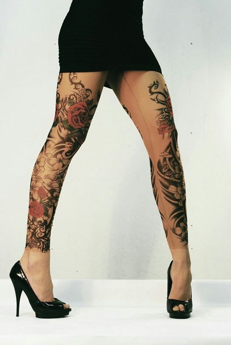 Cool tattoo leggings Wild Rose Tattoo, Tattoo Leggings, Fake Tattoo Sleeves, Tattoo Tights, Famous Tattoo Artists, Tattoo Shirts, Original Tattoos, Tattoo Clothing, Lily Tattoo