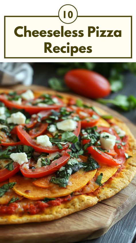 A delicious cheeseless pizza topped with fresh vegetables and vibrant sauce, showcasing a healthy and flavorful alternative to traditional pizza. Cheeseless Pizza Ideas, No Cheese Pizza Recipes, No Cheese Pizza Ideas, Cheese Less Pizza, Pizza Combinations Ideas, Cheeseless Recipes, Pizza No Cheese, No Cheese Pizza, Cheese Free Pizza