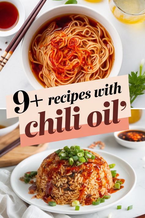 Spice up your meals with these tasty recipes using chili oil! Perfect for adding a kick to stir-fries pasta soups tacos and salads. Each dish brings out the bold flavors of chili oil making your cooking exciting and delicious. Bring some magic to your kitchen today! Pasta With Chili Oil, Chili Oil Recipe Noodles, Recipes With Crunchy Chili Oil, Recipes With Chili Oil, Recipes Using Chili, Hot Chili Oil Recipe, Spicy Pasta Recipes, Yellow Rice Recipes, Chili Oil Recipe