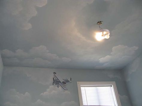 Clouds on the walls would be so much fun. Ceiling Clouds, How To Paint Clouds, Painted Skies, Bungalow Decor, Cloud Ceiling, Neutral Kids Room, Cloud Theme, Baby Nursery Diy, Ceiling Painting