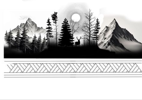 Forest Armband Tattoo Design, Nature Band Tattoo Design, Forest Band Tattoo Design, Forest Band Tattoo, Arm Band Tattoos For Men With Meaning, Mountain Arm Band Tattoo, Nature Armband Tattoo Design, Mountain Band Tattoo, Tato Maori