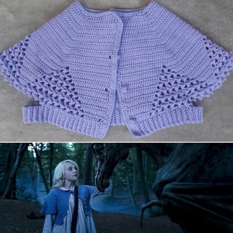 Purple Crochet Cardigan, Harry Potter Cosplay, Cosplay, Crochet, Cardigan, Luna Lovegood Cosplay, Luna Lovegood, Crochet, Purple Shoulder Cardigan Harry Potter Inspired Crochet, Crochet Luna Lovegood, Harry Potter Crochet Clothes, Luna Lovegood Outfits Inspiration, Crochet Harry Potter Sweater, Luna Lovegood Inspired Outfits, Luna Lovegood Bag, Harry Potter Crochet Ideas, Luna Lovegood Clothes